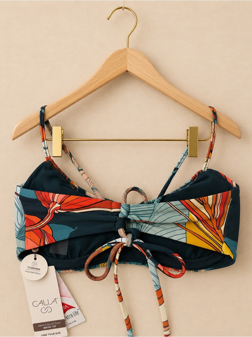 Calla Floral Tie-Front Bikini Top - Teal Multi